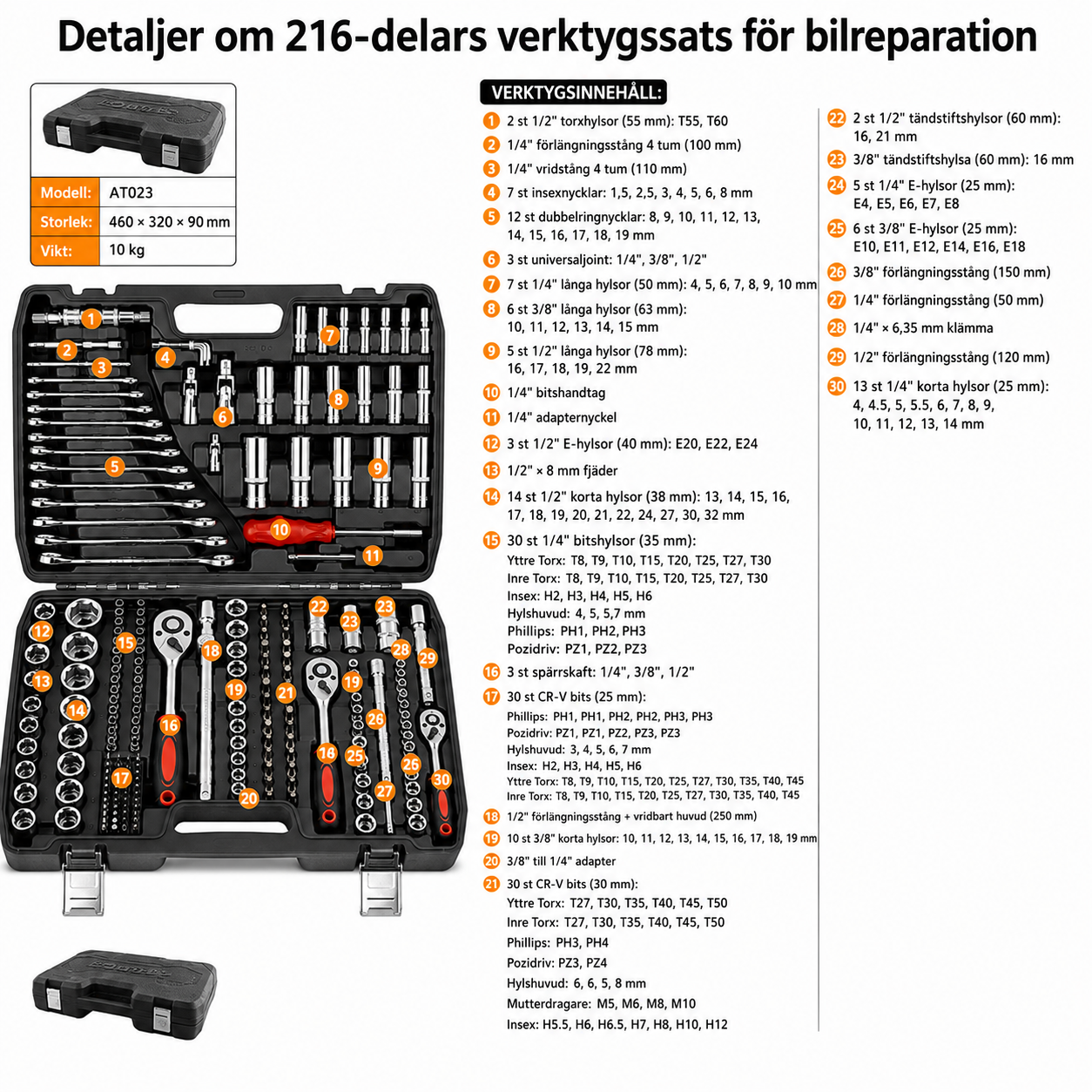 216-delars professionell bilreparationsverktygssats - Image 7