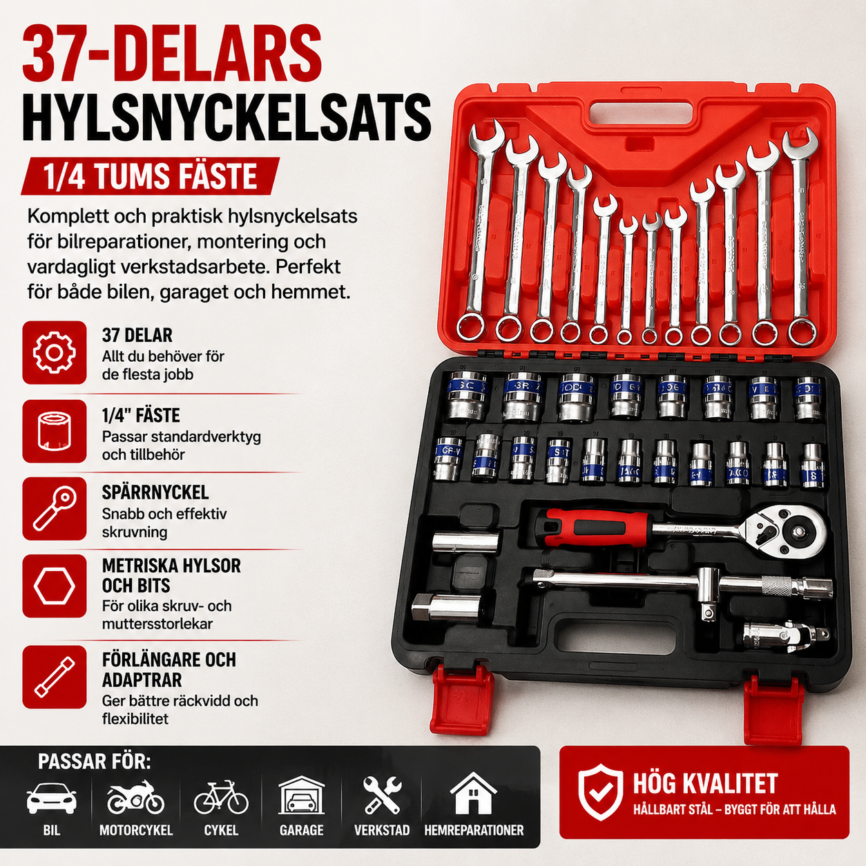 37-delars hylsnyckelsats 1/4" - Image 3